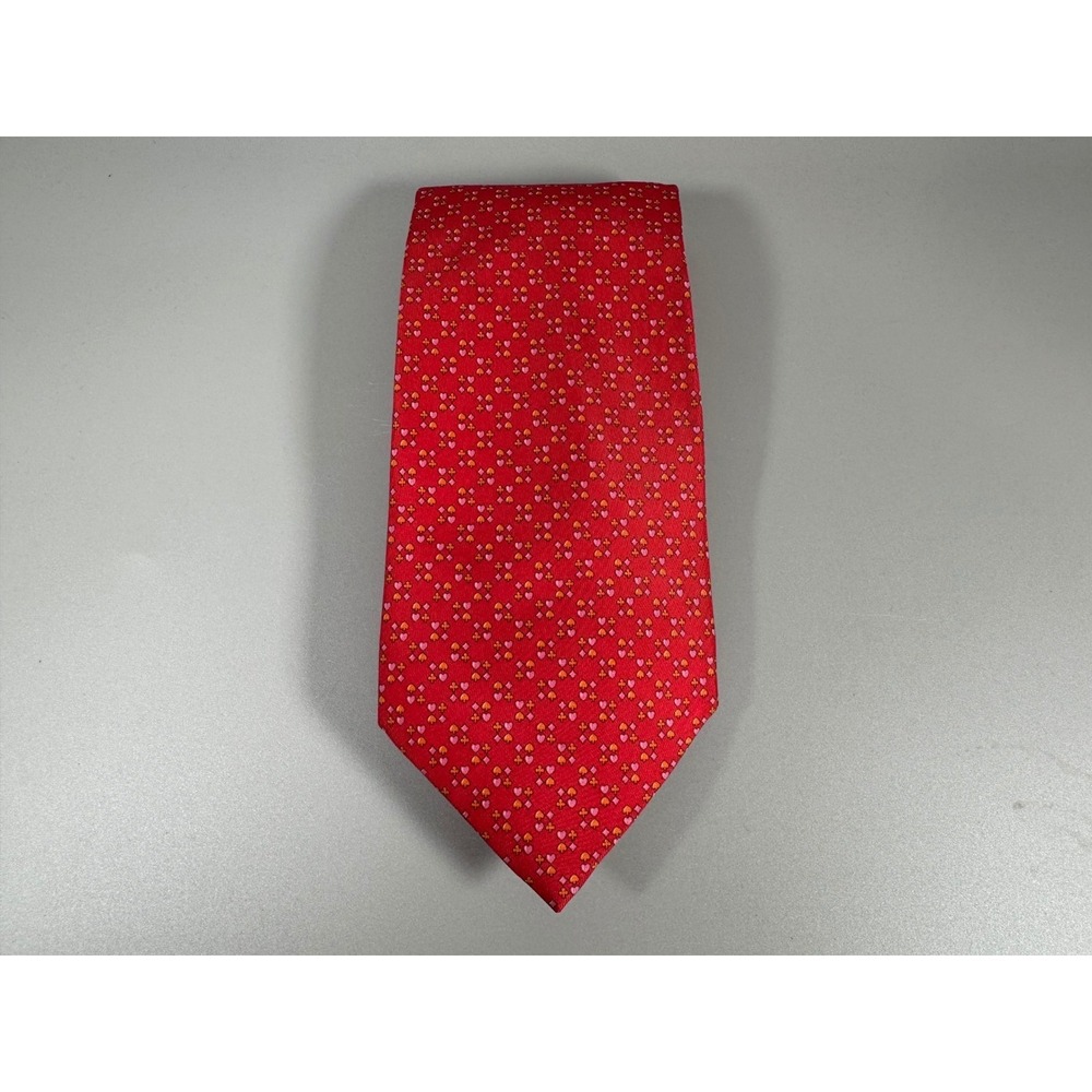 Salvatore Ferragamo Mens‎ Red Silk Tie Micro Print Italy